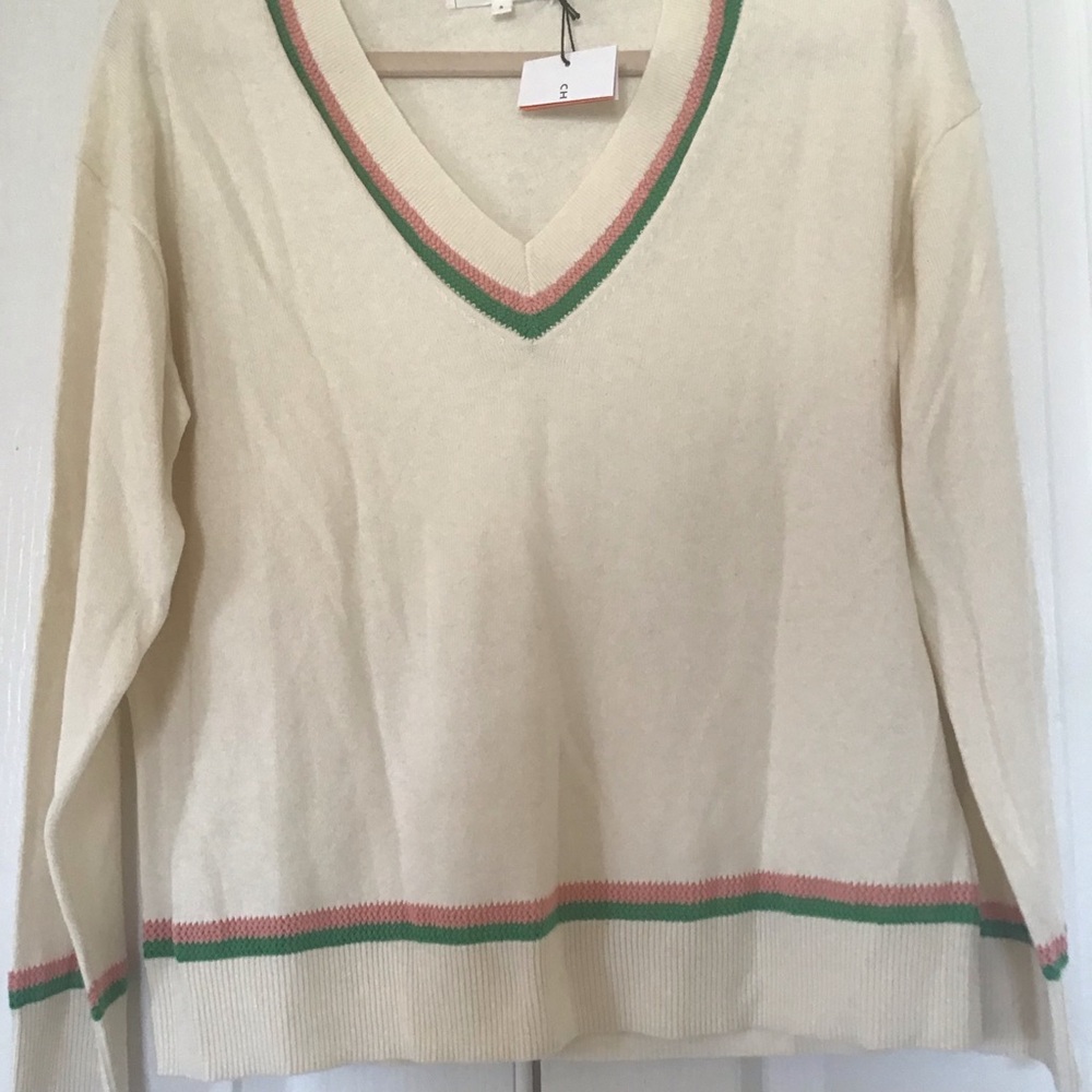 Chinti & Parker beige sweater with pink green trim Sz S - Picture 2 of 5